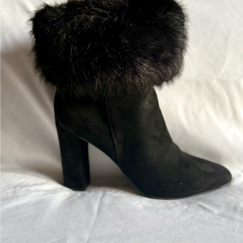 Impo Black Heeled Boots with Fur Trim